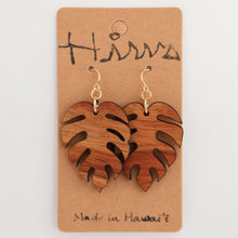 Load image into Gallery viewer, Monstera Hawaiian Koa Wood - 14k Gold Filled/ Sterling Silver Earrings