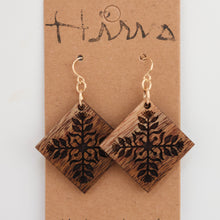 Load image into Gallery viewer, Lehua Quilt design Hawaiian Koa Wood - 14k Gold Filled/ Sterling Silver Earrings