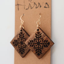 Load image into Gallery viewer, Lehua Quilt design Hawaiian Koa Wood - 14k Gold Filled/ Sterling Silver Earrings