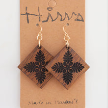Load image into Gallery viewer, 'Ulu Quilt design Hawaiian Koa Wood - 14k Gold Filled/ Sterling Silver Earrings