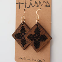 Load image into Gallery viewer, 'Ulu Quilt design Hawaiian Koa Wood - 14k Gold Filled/ Sterling Silver Earrings