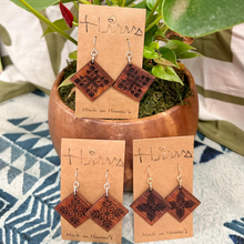 Load image into Gallery viewer, Lehua Quilt design Hawaiian Koa Wood - 14k Gold Filled/ Sterling Silver Earrings