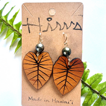 Load image into Gallery viewer, kalo Hawaiian Koa Wood & Tahitian Pearl- 14k Gold Filled/ Sterling Silver Earrings