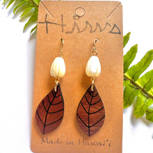 Load image into Gallery viewer, MOP Pikake & Lau Hawaiian Koa Wood - 14k Gold Filled/ Sterling Silver Earrings