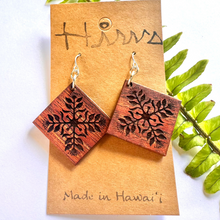 Load image into Gallery viewer, Lehua Quilt design Hawaiian Koa Wood - 14k Gold Filled/ Sterling Silver Earrings