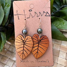 Load image into Gallery viewer, kalo Hawaiian Koa Wood & Tahitian Pearl- 14k Gold Filled/ Sterling Silver Earrings