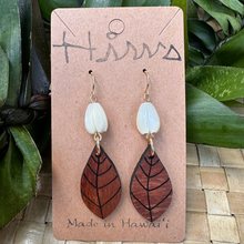 Load image into Gallery viewer, MOP Pikake & Lau Hawaiian Koa Wood - 14k Gold Filled/ Sterling Silver Earrings