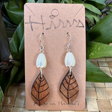 Load image into Gallery viewer, MOP Pikake & Lau Hawaiian Koa Wood - 14k Gold Filled/ Sterling Silver Earrings
