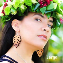 Load image into Gallery viewer, Monstera Hawaiian Koa Wood - 14k Gold Filled/ Sterling Silver Earrings