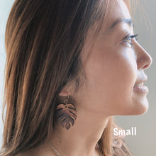 Load image into Gallery viewer, Monstera Hawaiian Koa Wood - 14k Gold Filled/ Sterling Silver Earrings
