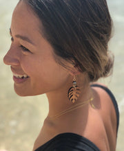 Load image into Gallery viewer, Monstera Hawaiian Koa Wood & Tahitian Pearl- 14k Gold Filled/ Sterling Silver Earrings