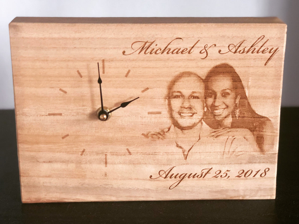 Custom Laser Engraved Image Wood Clock Hiwa Creations
