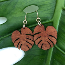 Load image into Gallery viewer, Baby Monstera Hawaiian Koa Wood - 14k Gold Filled/ Sterling Silver Earrings