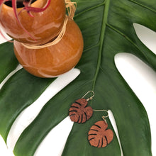 Load image into Gallery viewer, Baby Monstera Hawaiian Koa Wood - 14k Gold Filled/ Sterling Silver Earrings
