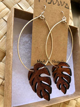 Load image into Gallery viewer, Monstera Hawaiian Koa Wood - 14k Gold Filled/ Sterling Silver/ 14k Rose Gold Filled Hoop Earrings