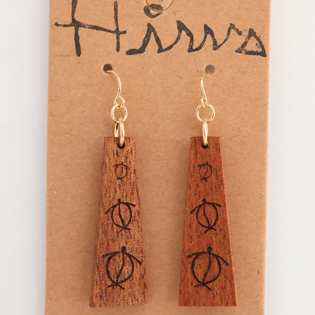 Honu Hawaiian Koa Wood - 14k Gold Filled/ Sterling Silver Earrings