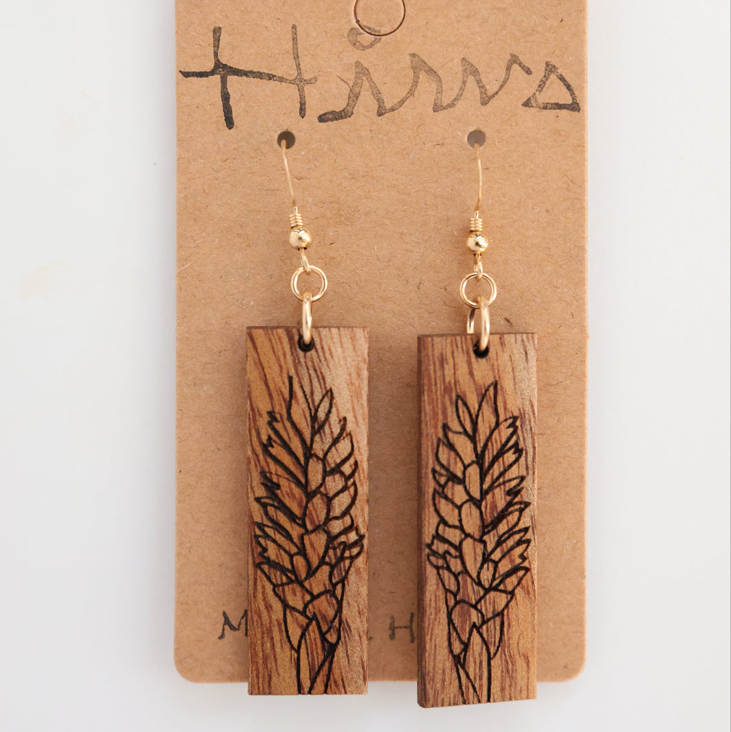 'Awapuhi 'Ula'ula Hawaiian Koa Wood - 14k Gold Filled/ Sterling Silver Earrings