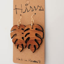Load image into Gallery viewer, Monstera Hawaiian Koa Wood - 14k Gold Filled/ Sterling Silver Earrings
