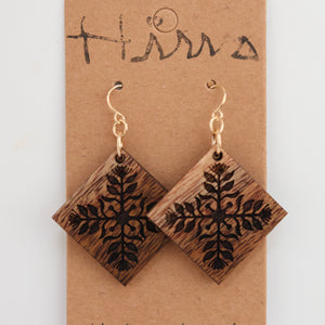Lehua Quilt design Hawaiian Koa Wood - 14k Gold Filled/ Sterling Silver Earrings