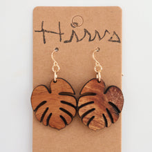 Load image into Gallery viewer, Baby Monstera Hawaiian Koa Wood - 14k Gold Filled/ Sterling Silver Earrings
