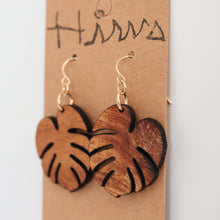 Load image into Gallery viewer, Baby Monstera Hawaiian Koa Wood - 14k Gold Filled/ Sterling Silver Earrings
