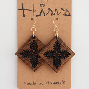 'Ulu Quilt design Hawaiian Koa Wood - 14k Gold Filled/ Sterling Silver Earrings