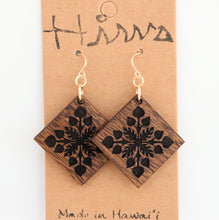Load image into Gallery viewer, Anthrium Quilt design Hawaiian Koa Wood - 14k Gold Filled/ Sterling Silver Earrings
