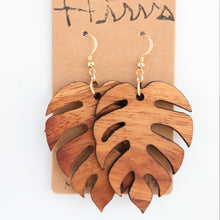 Load image into Gallery viewer, Monstera Hawaiian Koa Wood - 14k Gold Filled/ Sterling Silver Earrings
