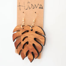 Load image into Gallery viewer, Monstera Hawaiian Koa Wood - 14k Gold Filled/ Sterling Silver Earrings
