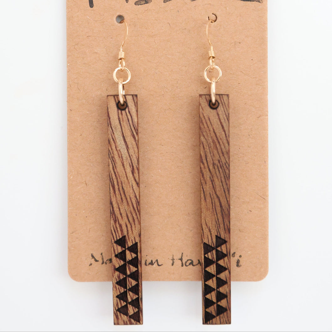 Huinakolu Triangle Kapa Hawaiian Koa Wood - 14k Gold Filled/ Sterling Silver Earrings