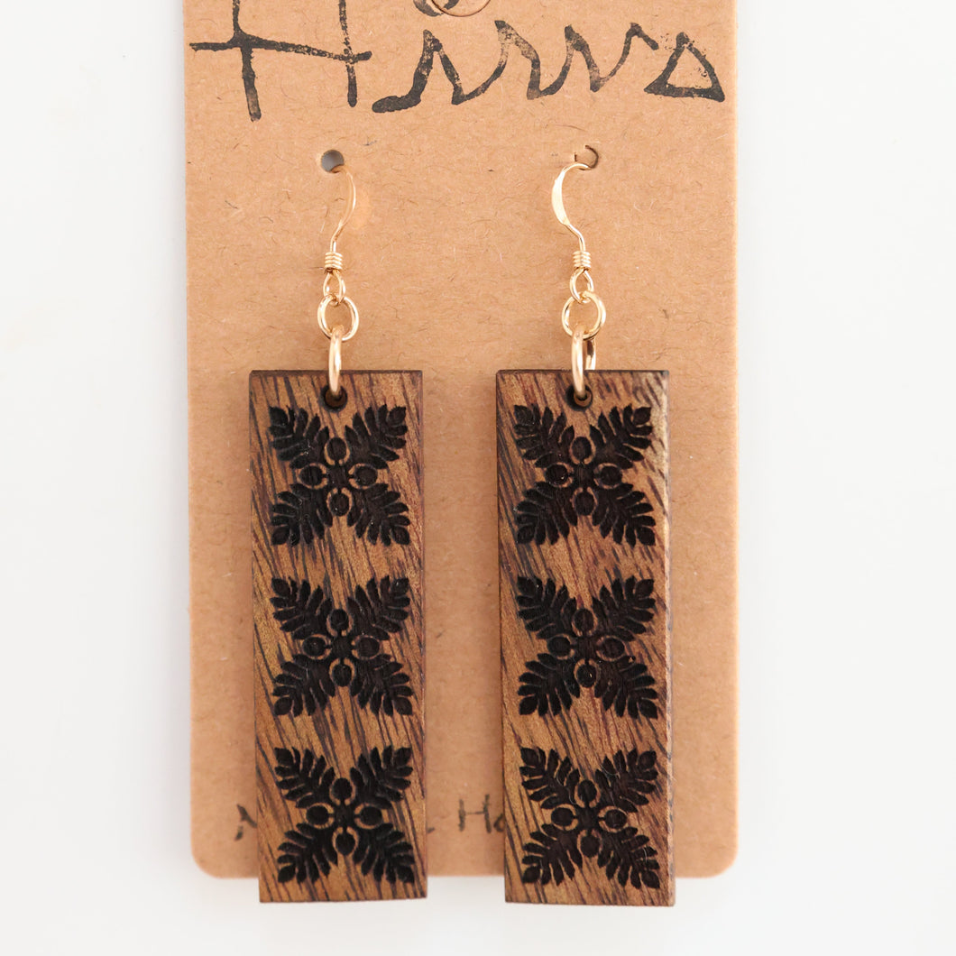 'Ulu Hawaiian Quilt Hawaiian Koa Wood - 14k Gold Filled/ Sterling Silver Earrings