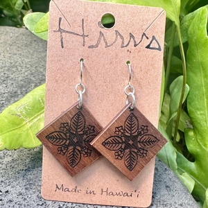 'Ilima Quilt Hawaiian Koa Wood - 14k Gold Filled/ Sterling Silver Earrings