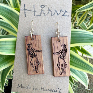 Hula girl Hawaiian Koa Wood - 14k Gold Filled/ Sterling Silver Earrings