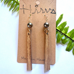 Natural Color Hawaiian Koa Wood & Tahitian Pearl - 14k Gold Filled Earrings