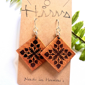 Anthrium Quilt design Hawaiian Koa Wood - 14k Gold Filled/ Sterling Silver Earrings