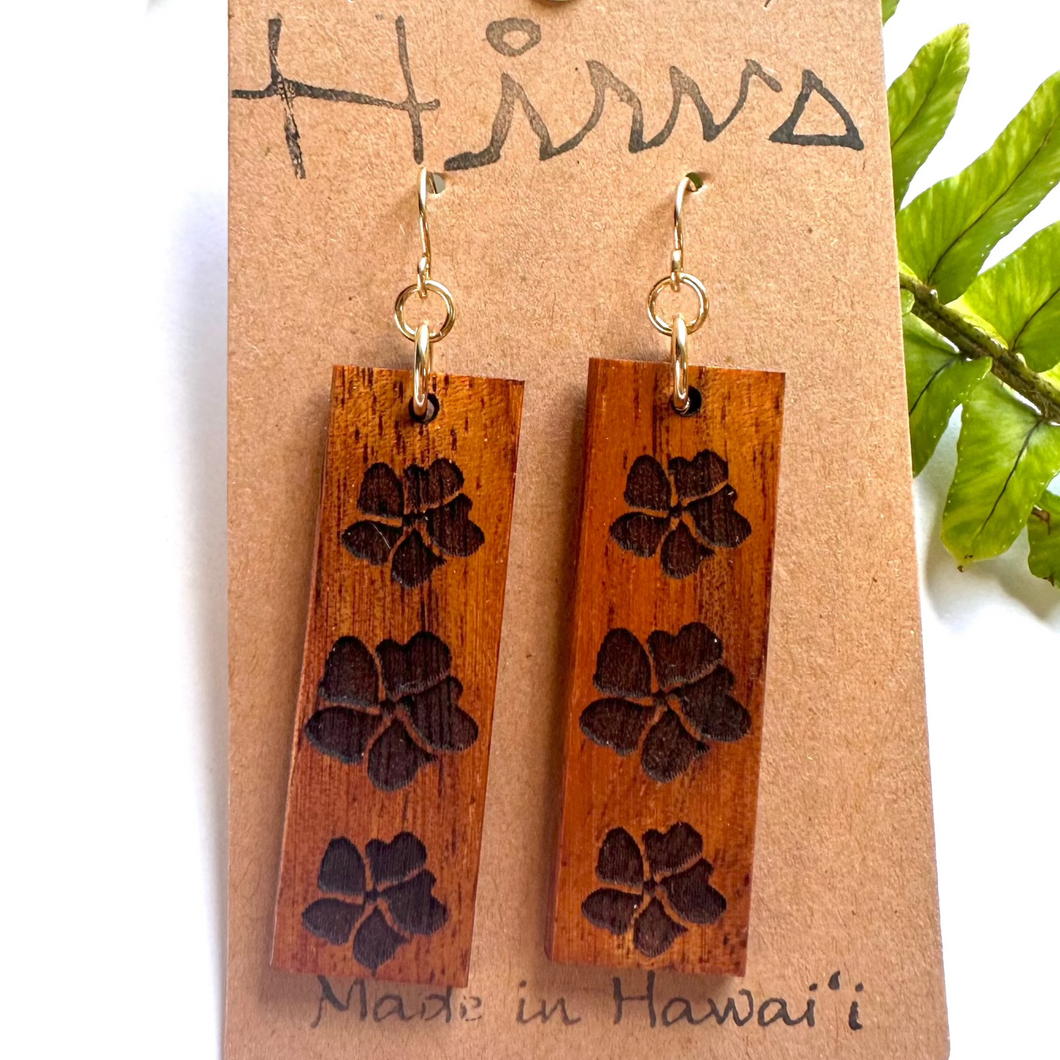 Pua Aloalo Hawaiian Koa Wood - 14k Gold Filled/ Sterling Silver Earrings