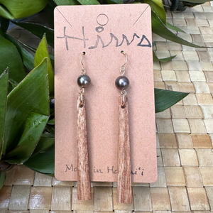 Natural Color Hawaiian Koa Wood & Tahitian Pearl - 14k Gold Filled Earrings