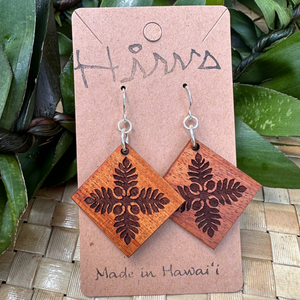 'Ulu Quilt design Hawaiian Koa Wood - 14k Gold Filled/ Sterling Silver Earrings