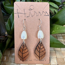 Load image into Gallery viewer, MOP Pikake &amp; Lau Hawaiian Koa Wood - 14k Gold Filled/ Sterling Silver Earrings
