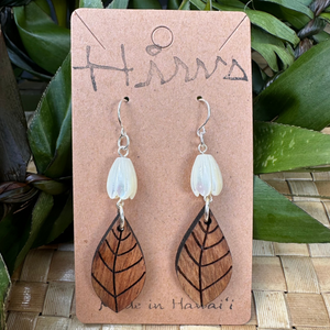 MOP Pikake & Lau Hawaiian Koa Wood - 14k Gold Filled/ Sterling Silver Earrings