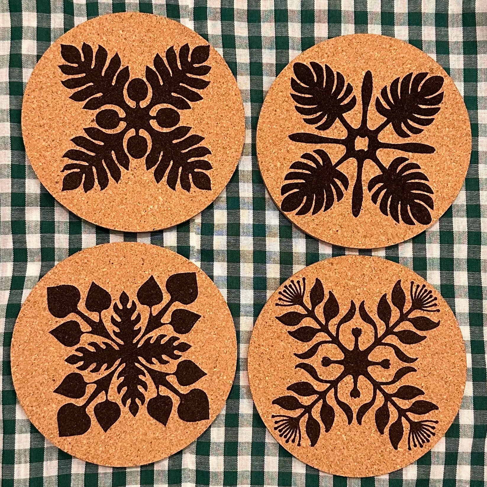 monstera coaster set Monstera Quilt Print Cork Coasters Set of 2 – Hiwa Creations