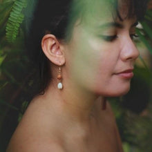Load image into Gallery viewer, Koa Wood and Mother of Pearl Pikake Bead- 14k Gold Filled Earrings

