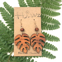 Load image into Gallery viewer, Monstera Hawaiian Koa Wood &amp; Koa Bead- 14k Gold Filled Earrings
