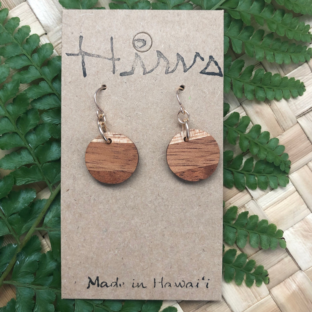 Mahina Hawaiian Koa Wood - 14k Gold Filled/ Sterling Silver Earrings