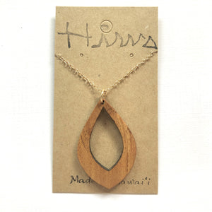 Teardrop Hawaiian Koa Wood w/ 14k Gold Filled Necklace