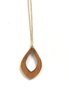 Teardrop Hawaiian Koa Wood w/ 14k Gold Filled Necklace