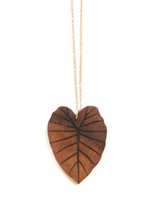 Kalo Nui Hawaiian Koa Wood w/ 14k Gold Filled Necklace