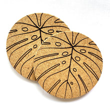 Load image into Gallery viewer, Monstera Print Cork Coasters Set of 2

