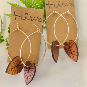 Kalo Hawaiian Koa Wood - 14k Gold Filled/ Sterling Silver Hoop Earrings