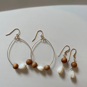 Koa Wood and Mother of Pearl Pikake Bead- 14k Gold Filled Earrings